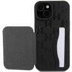 Carcasa Karl Lagerfeld Saffiano Cardslots and Stand Monogram Ikonik compatibila cu iPhone 15, Negru 9 - lerato.ro