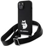 Carcasa Karl Lagerfeld Crossbody Silicone Choupette compatibila cu iPhone 15, Negru 3 - lerato.ro