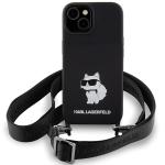 Carcasa Karl Lagerfeld Crossbody Silicone Choupette compatibila cu iPhone 15, Negru 2 - lerato.ro