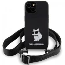 Carcasa Karl Lagerfeld Crossbody Silicone Choupette compatibila cu iPhone 15, Negru