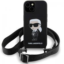 Carcasa Karl Lagerfeld Crossbody Silicone Ikonik compatibila cu iPhone 15, Negru