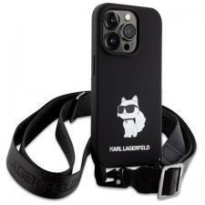 Carcasa Karl Lagerfeld Crossbody Silicone Choupette compatibila cu iPhone 15 Pro Max, Negru