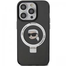 Carcasa Karl Lagerfeld Ring Stand Karl Head cu MagSafe compatibila cu iPhone 15 Pro, Negru
