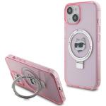 Carcasa Karl Lagerfeld Ring Stand Choupette Head cu MagSafe compatibila cu iPhone 15, Roz 4 - lerato.ro