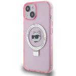 Carcasa Karl Lagerfeld Ring Stand Choupette Head cu MagSafe compatibila cu iPhone 15, Roz 3 - lerato.ro