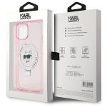 Carcasa Karl Lagerfeld Ring Stand Choupette Head cu MagSafe compatibila cu iPhone 15, Roz 9 - lerato.ro