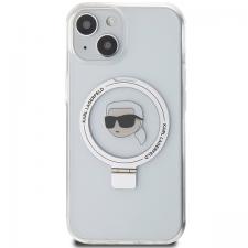 Carcasa Karl Lagerfeld Ring Stand Choupette Head cu MagSafe compatibila cu iPhone 15, Transparent