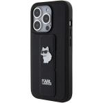 Carcasa Karl Lagerfeld Gripstand Saffiano Choupette Pins compatibila cu iPhone 15 Pro, Negru 4 - lerato.ro