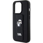 Carcasa Karl Lagerfeld Gripstand Saffiano Karl and Choupette Pins compatibila cu iPhone 15 Pro, Negru 8 - lerato.ro