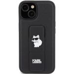 Carcasa Karl Lagerfeld Gripstand Saffiano Choupette Pins compatibila cu iPhone 15 Plus / 14 Plus, Negru 2 - lerato.ro