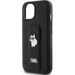 Carcasa Karl Lagerfeld Gripstand Saffiano Choupette Pins compatibila cu iPhone 15, Negru 7 - lerato.ro
