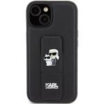 Carcasa Karl Lagerfeld Gripstand Saffiano Karl and Choupette Pin compatibila cu iPhone 15, Negru 2 - lerato.ro