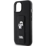 Carcasa Karl Lagerfeld Gripstand Saffiano Karl and Choupette Pin compatibila cu iPhone 15, Negru 7 - lerato.ro