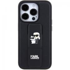 Carcasa Karl Lagerfeld Gripstand Saffiano Karl and Choupette Pin compatibila cu iPhone 15 Pro Max, Negru