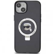 Carcasa Karl Lagerfeld Ring Stand Karl Head cu Magsafe compatibila cu iPhone 15 Plus / 14 Plus, Negru