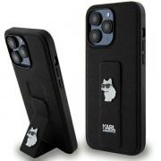 Carcasa Karl Lagerfeld Gripstand Saffiano Choupette Pin compatibila cu iPhone 13 / 13 Pro, Negru