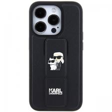 Carcasa Karl Lagerfeld Gripstand Saffiano Karl and Choupette Pin compatibila cu iPhone 14 Pro, Negru