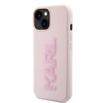 Carcasa Karl Lagerfeld 3D Rubber Glitter Logo compatibila cu iPhone 15 Plus, Roz 3 - lerato.ro