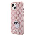 Carcasa Karl Lagerfeld Monogram Choupette compatibila cu iPhone 15, Roz 3 - lerato.ro