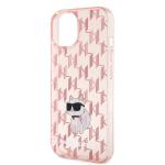 Carcasa Karl Lagerfeld Monogram Choupette compatibila cu iPhone 15, Roz 7 - lerato.ro