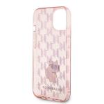 Carcasa Karl Lagerfeld Monogram Choupette compatibila cu iPhone 15, Roz 8 - lerato.ro