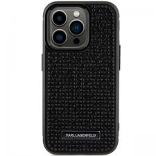 Carcasa Karl Lagerfeld Rhinestone Logo Metal Plate compatibila cu iPhone 15 Pro, Negru