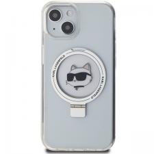 Carcasa Karl Lagerfeld Ring Stand Choupette Head cu MagSafe compatibila cu iPhone 15, Alb