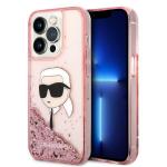 Carcasa Karl Lagerfeld Liquid Glitter Karl Head compatibila cu iPhone 14 Pro Max, Roz 4 - lerato.ro
