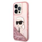 Carcasa Karl Lagerfeld Liquid Glitter Karl Head compatibila cu iPhone 14 Pro Max, Roz 3 - lerato.ro
