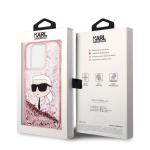 Carcasa Karl Lagerfeld Liquid Glitter Karl Head compatibila cu iPhone 14 Pro Max, Roz 9 - lerato.ro