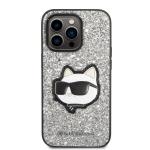 Carcasa Karl Lagerfeld Glitter Choupette Patch compatibila cu iPhone 14 Pro, Silver 2 - lerato.ro