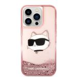 Carcasa Karl Lagerfeld Glitter Choupette Head compatibila cu iPhone 14 Pro, Roz 2 - lerato.ro