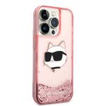 Carcasa Karl Lagerfeld Glitter Choupette Head compatibila cu iPhone 14 Pro, Roz 5 - lerato.ro