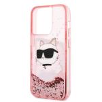 Carcasa Karl Lagerfeld Glitter Choupette Head compatibila cu iPhone 14 Pro, Roz 7 - lerato.ro