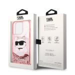 Carcasa Karl Lagerfeld Glitter Choupette Head compatibila cu iPhone 14 Pro, Roz 9 - lerato.ro