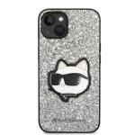 Carcasa Karl Lagerfeld Glitter Choupette Patch compatibila cu iPhone 14, Silver 2 - lerato.ro