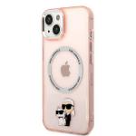 Carcasa Karl Lagerfeld Iconic Karl and Choupette Magsafe compatibila cu iPhone 14, Roz 3 - lerato.ro