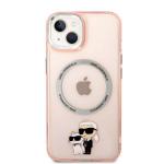 Carcasa Karl Lagerfeld Iconic Karl and Choupette Magsafe compatibila cu iPhone 14, Roz 2 - lerato.ro
