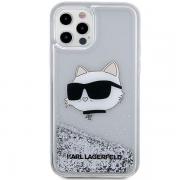 Carcasa Karl Lagerfeld Glitter Choupette Head compatibila cu iPhone 12 Pro / 12, Silver