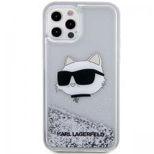 Carcasa Karl Lagerfeld Glitter Choupette Head compatibila cu iPhone 12 Pro / 12, Silver
