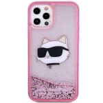 Carcasa Karl Lagerfeld Glitter Choupette Head compatibila cu iPhone 12 Pro / 12, Roz 2 - lerato.ro