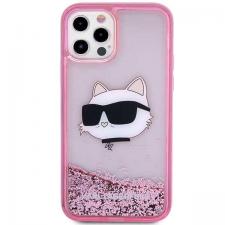 Carcasa Karl Lagerfeld Glitter Choupette Head compatibila cu iPhone 12 Pro / 12, Roz