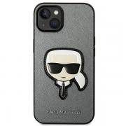 Carcasa Karl Lagerfeld Saffiano Karl Head Patch compatibila cu iPhone 14 Plus, Silver