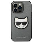 Carcasa Karl Lagerfeld Saffiano Choupette Head Patch compatibila cu iPhone 14 Pro, Silver 2 - lerato.ro