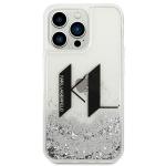 Carcasa Karl Lagerfeld Liquid Glitter Big KL compatibila cu iPhone 14 Pro, Silver 2 - lerato.ro