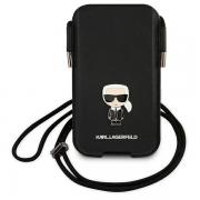 Geanta universala Karl Lagerfeld Saffiano Ikonik Karl compatibila cu dispozitive de pana la 6.1 inch, Negru