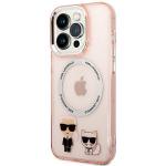 Carcasa Karl Lagerfeld Karl and Choupette Aluminum cu Magsafe compatibila cu iPhone 14 Pro, Roz 3 - lerato.ro