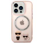 Carcasa Karl Lagerfeld Karl and Choupette Aluminum cu Magsafe compatibila cu iPhone 14 Pro, Roz 2 - lerato.ro