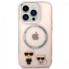 Carcasa Karl Lagerfeld Karl and Choupette Aluminum cu Magsafe compatibila cu iPhone 14 Pro, Roz