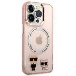 Carcasa Karl Lagerfeld Karl and Choupette Aluminum cu Magsafe compatibila cu iPhone 14 Pro, Roz 5 - lerato.ro